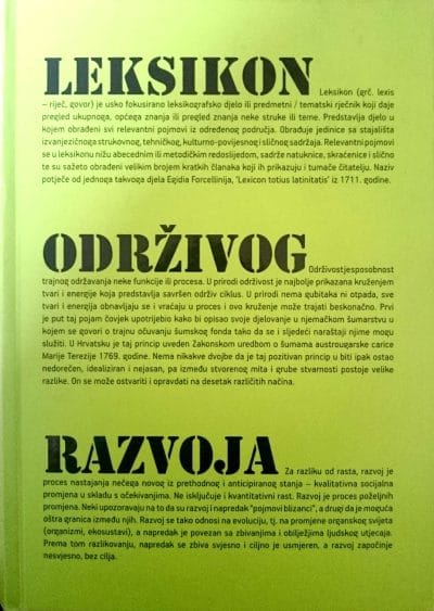 Naslovnica knjige LEKSIKON ODRŽIVOG RAZVOJA - Dubravka Bačun, Mirjana Matešić, Mislav Ante Omazić