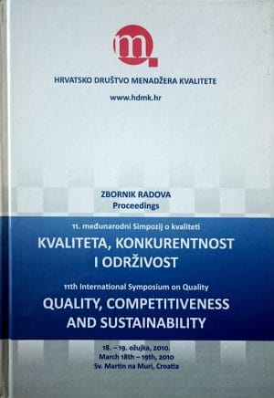 Naslovnica knjige KVALITETA, KONKURENTNOST I ODRŽIVOST, zbornik radova: 11. Međunarodni Simpozij o kvaliteti