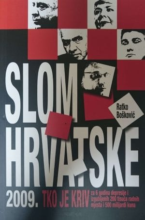 Naslovnica knjige SLOM HRVATSKE 2009.: Tko je kriv za 6 godina depresije i izgubljenih 200 tisuća radnih mjesta i 5000 milijardi kuna - Ratko Bošković