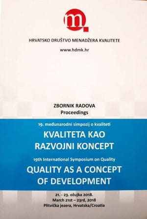 Naslovnica knjige KVALITETA KAO RAZVOJNI KONCEPT, zbornik radova: 19. međunarodni simpozij o kvaliteti